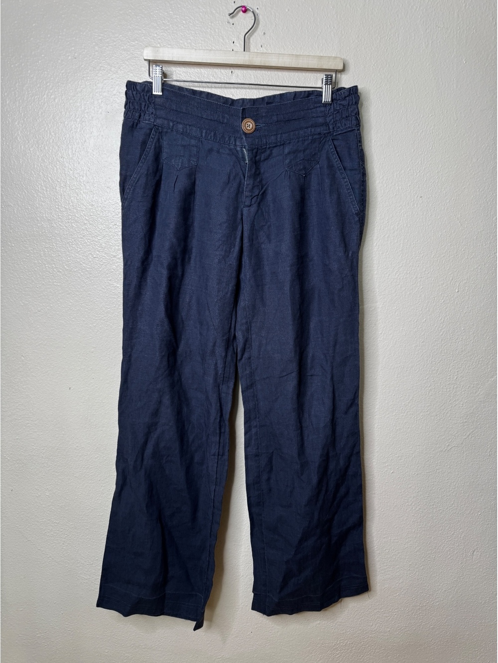 Athleta Lagoon Linen Pants Women XL Dark Gray Wide Leg Elastic Waist Drawstring